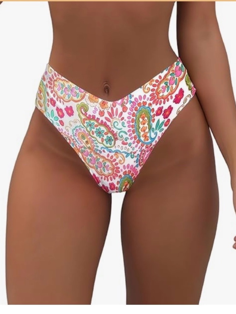 Zaful NWOT M High-Waist Floral Paisley MULTI COLOR SEXY V BRAZILIAN Bikini SET